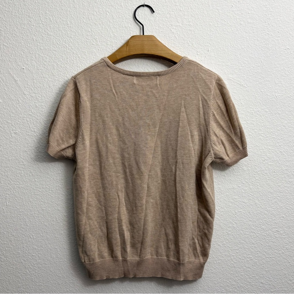 Laura Scott Argyle Short-Sleeve Knit Sweater Tan size Petite large - Picture 3 of 5